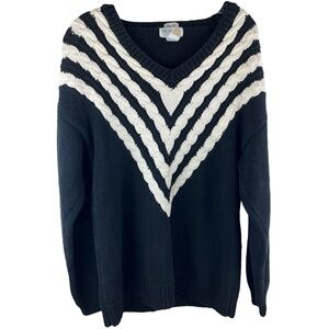 Vintage The Izod Club Women’s Black / White Cotton Sweater Size Large Hand Knit